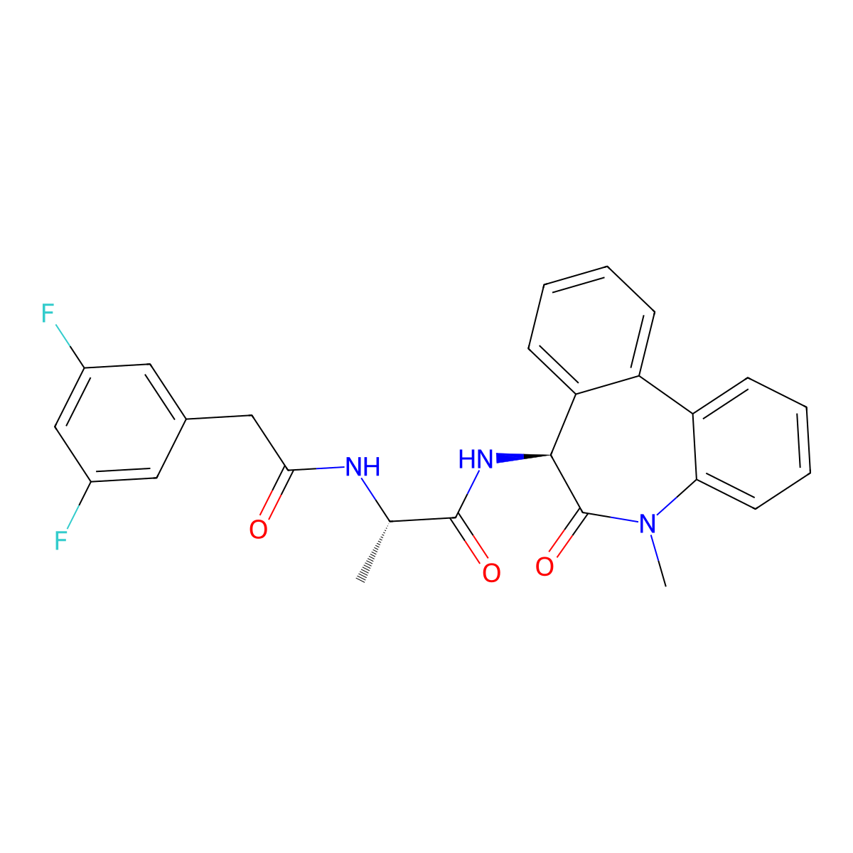 (S)-2-(2-(3,5-Difluorophenyl)acetamido)-N-((S)-5-methyl-6-oxo-6,7-dihydro-5H-dibenzo[b,d]azepin-7-yl)propanamide molecular structure, CAS 209984-56-5