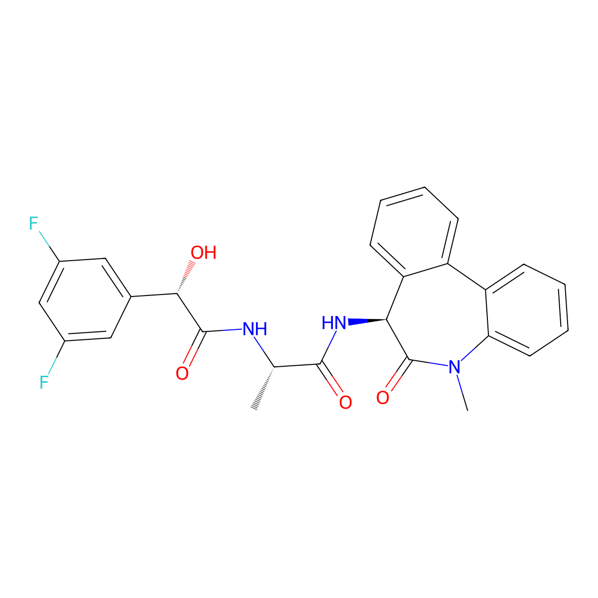 (alphaS)-N-((1S)-2-(((7S)-6,7-Dihydro-5-methyl-6-oxo-5H-dibenz(b,d)azepin-7-yl)amino)-1-methyl-2-oxoethyl)-3,5-difluoro-alpha-hydroxybenzeneacetamide molecular structure, CAS 209984-57-6