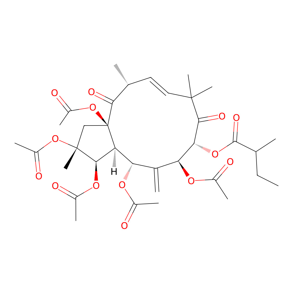 [(1R,2R,3aR,5R,6E,10R,11S,13R,13aS)-1,2,3a,11,13-pentaacetyloxy-2,5,8,8-tetramethyl-12-methylidene-4,9-dioxo-3,5,10,11,13,13a-hexahydro-1H-cyclopenta[12]annulen-10-yl] 2-methylbutanoate molecular structure, CAS 210046-57-4
