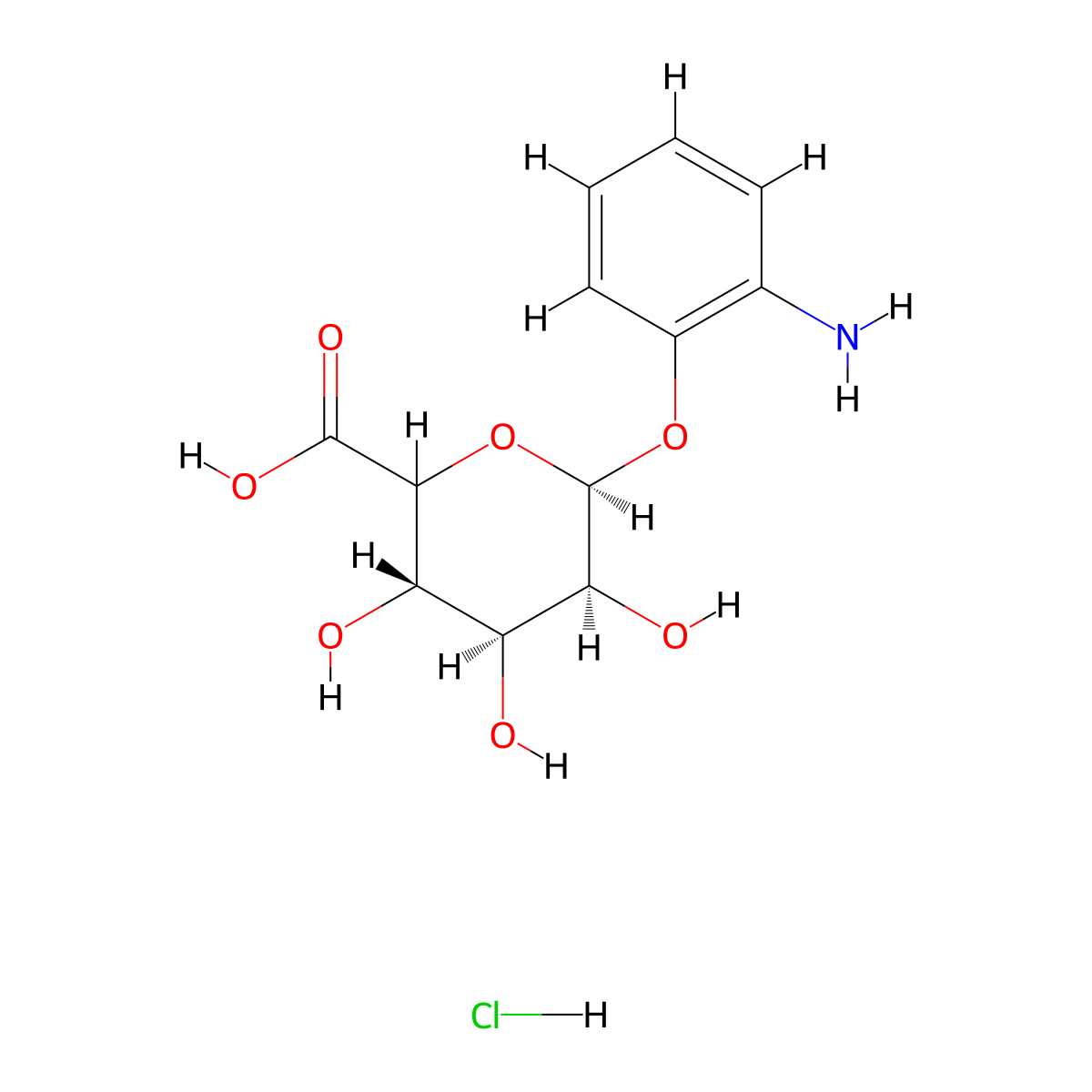 (3S,4S,5S,6S)-6-(2-aminophenoxy)-3,4,5-trihydroxyoxane-2-carboxylic acid;hydrochloride molecular structure, CAS 210049-17-5