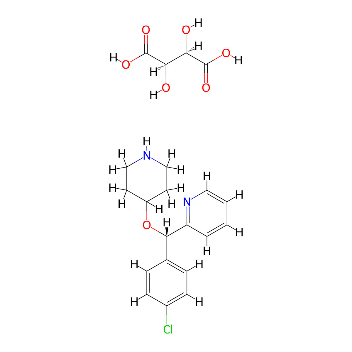 2-[(S)-(4-Chlorophenyl)(4-piperidinyloxy)methyl]pyridine (2R,3R)-2,3-dihydroxybutanedioate molecular structure, CAS 210095-58-2