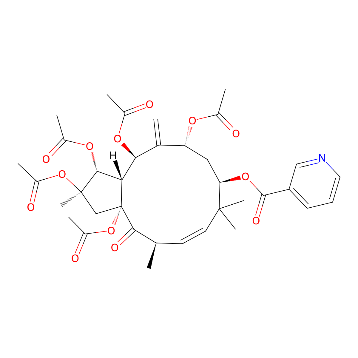 [(1R,2R,3aR,5R,9R,11R,13R,13aS)-1,2,3a,11,13-pentaacetyloxy-2,5,8,8-tetramethyl-12-methylidene-4-oxo-1,3,5,9,10,11,13,13a-octahydrocyclopenta[12]annulen-9-yl] pyridine-3-carboxylate molecular structure, CAS 210108-85-3
