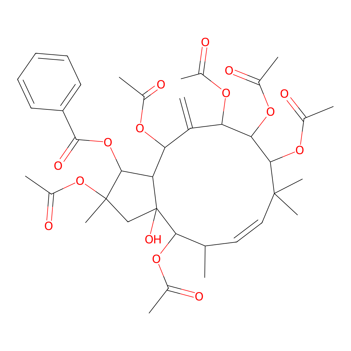 (2,4,9,10,11,13-hexaacetyloxy-3a-hydroxy-2,5,8,8-tetramethyl-12-methylidene-3,4,5,9,10,11,13,13a-octahydro-1H-cyclopenta[12]annulen-1-yl) benzoate molecular structure, CAS 210108-86-4