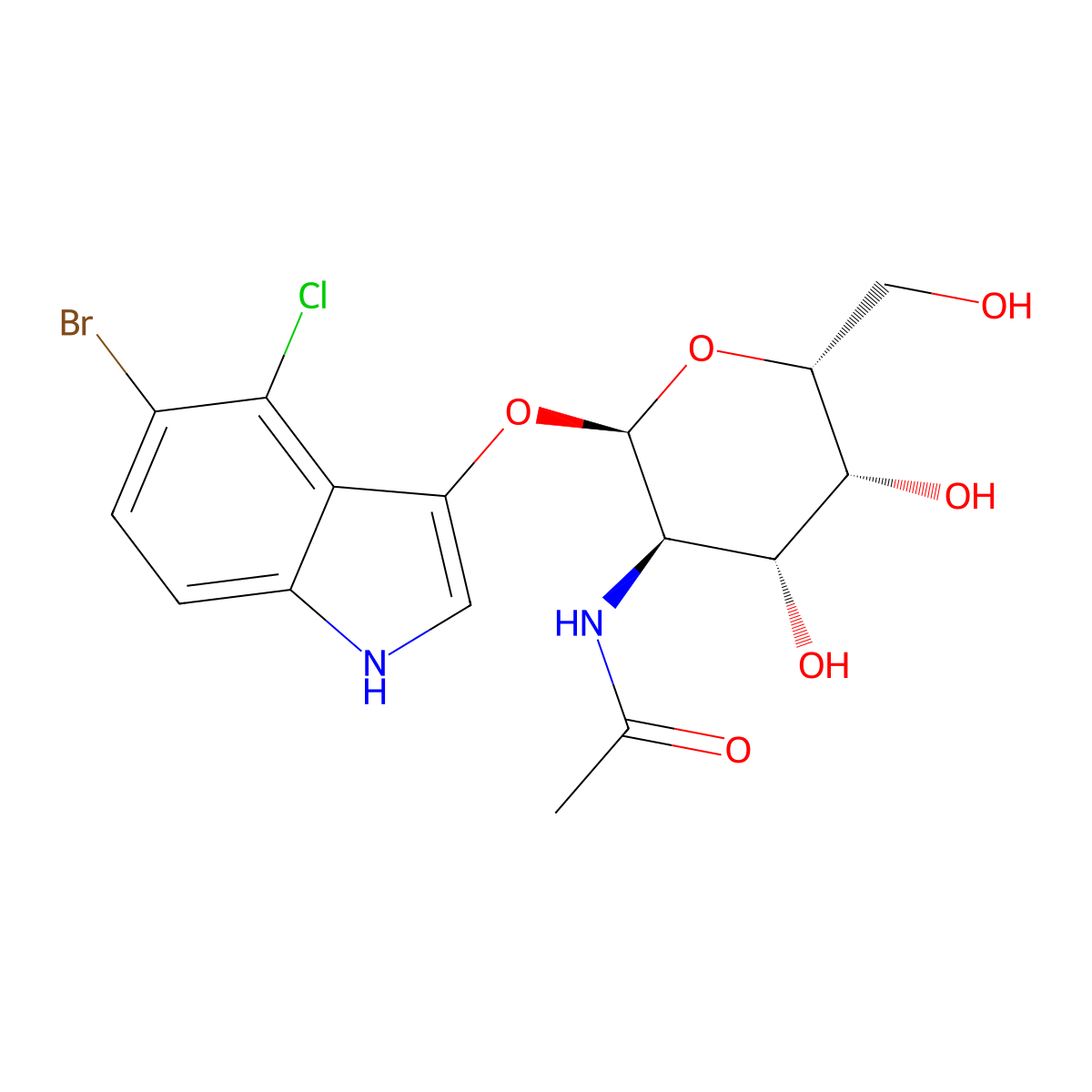 N-((2R,3R,4R,5R,6R)-2-((5-Bromo-4-chloro-1H-indol-3-yl)oxy)-4,5-dihydroxy-6-(hydroxymethyl)tetrahydro-2H-pyran-3-yl)acetamide molecular structure, CAS 210110-89-7
