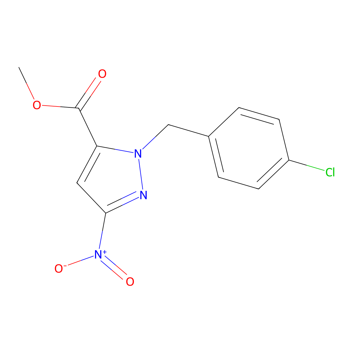 Methyl 1-(4-chlorobenzyl)-3-nitro-1H-pyrazole-5-carboxylate molecular structure, CAS 2101195-03-1