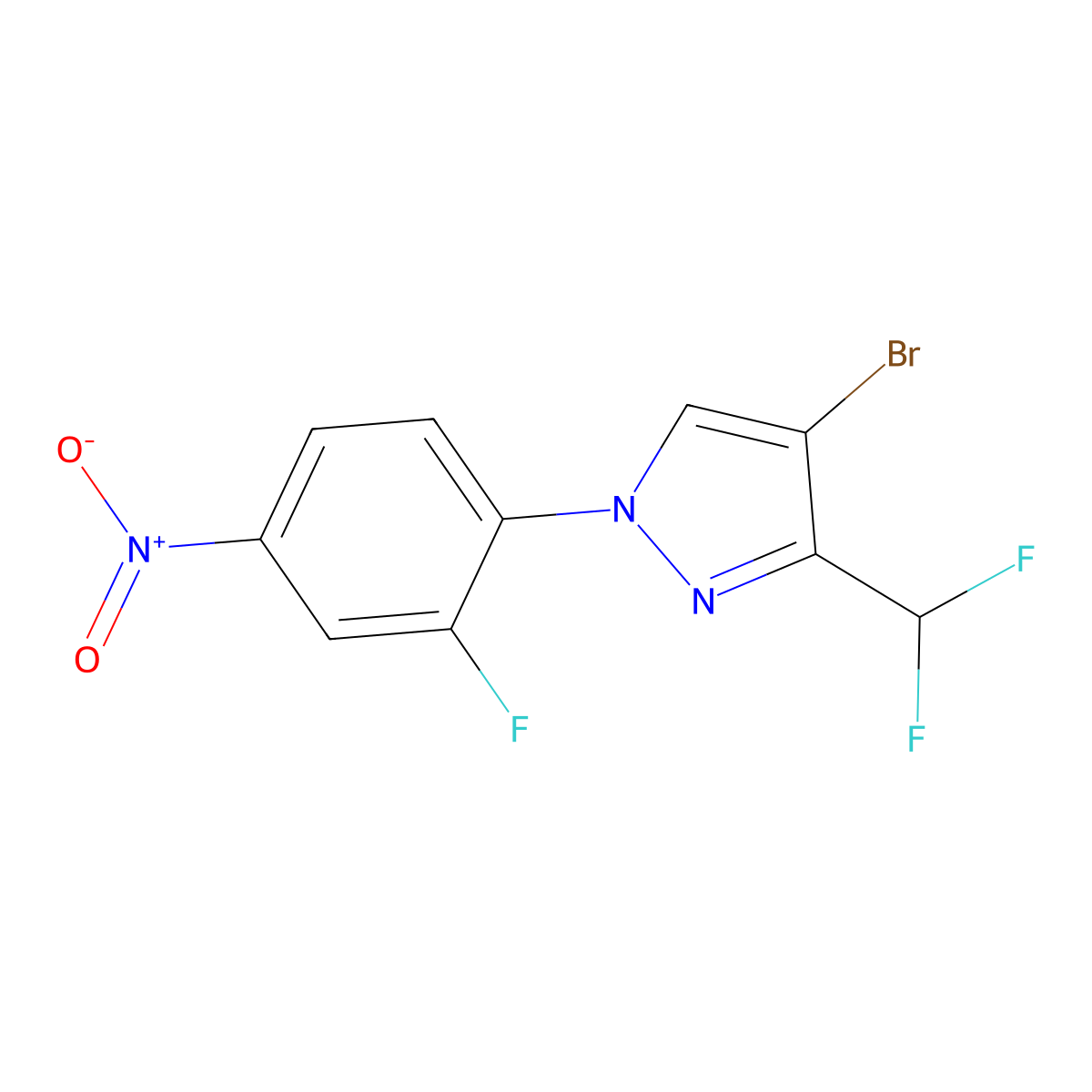 4-Bromo-3-(difluoromethyl)-1-(2-fluoro-4-nitrophenyl)-1H-pyrazole molecular structure, CAS 2101195-05-3