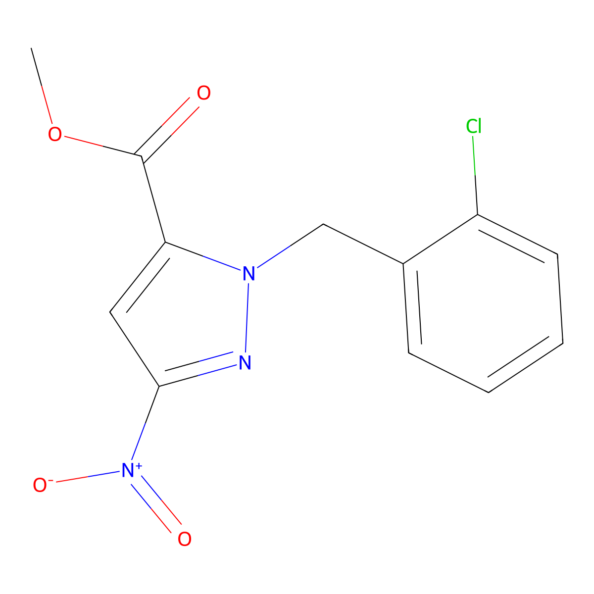 Methyl 1-(2-chlorobenzyl)-3-nitro-1H-pyrazole-5-carboxylate molecular structure, CAS 2101195-12-2