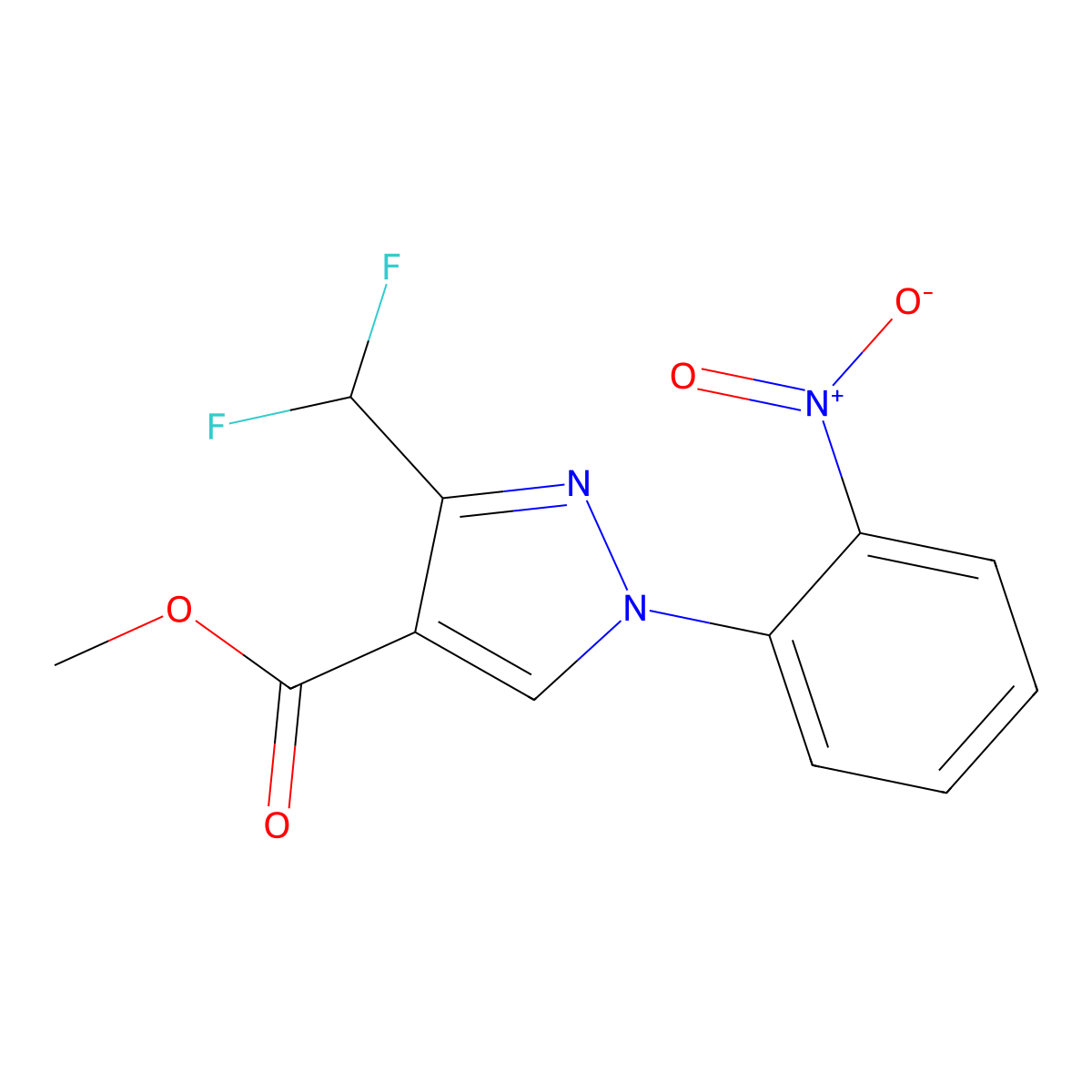 Methyl 3-(difluoromethyl)-1-(2-nitrophenyl)-1H-pyrazole-4-carboxylate molecular structure, CAS 2101195-18-8