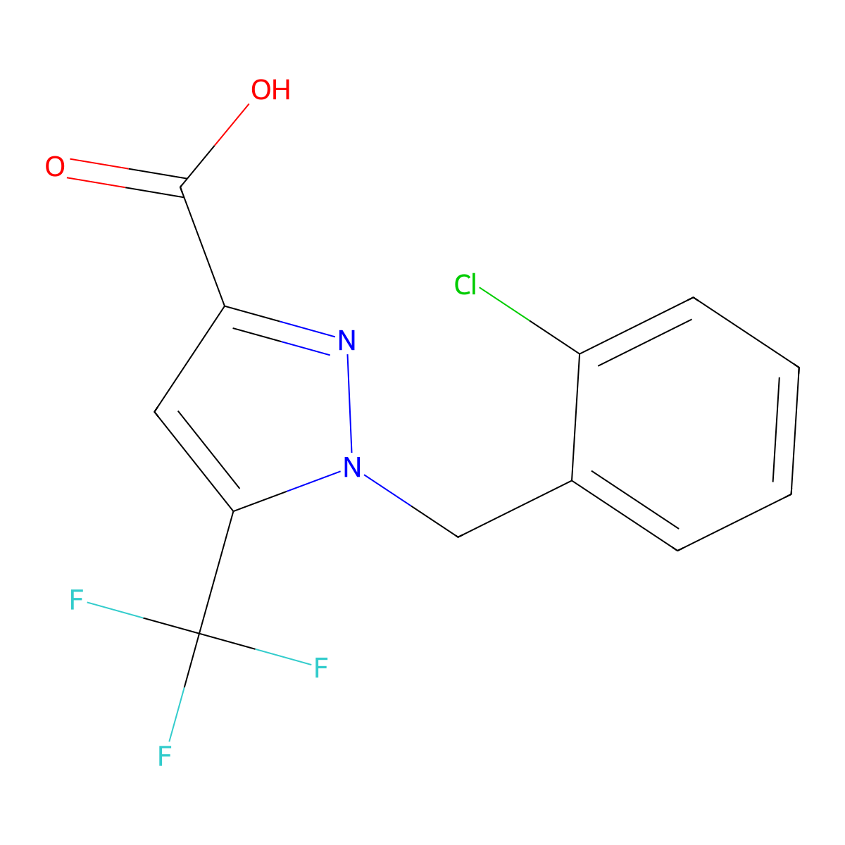 1-(2-Chlorobenzyl)-5-(trifluoromethyl)-1H-pyrazole-3-carboxylic acid molecular structure, CAS 2101195-21-3