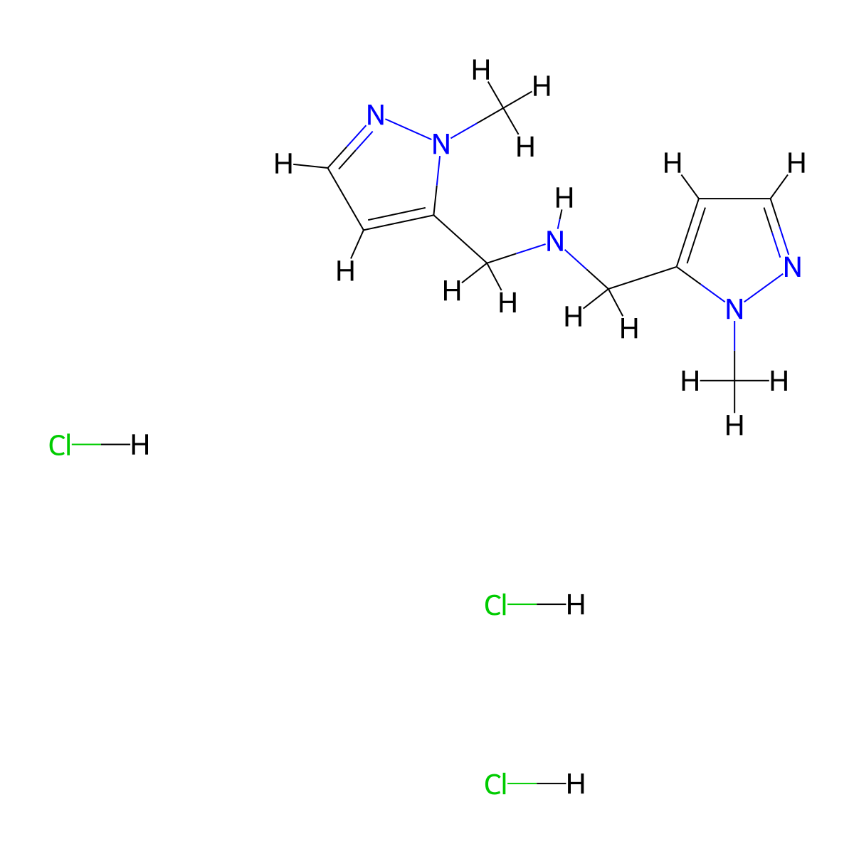 1-(2-methylpyrazol-3-yl)-N-[(2-methylpyrazol-3-yl)methyl]methanamine;trihydrochloride molecular structure, CAS 2101195-33-7