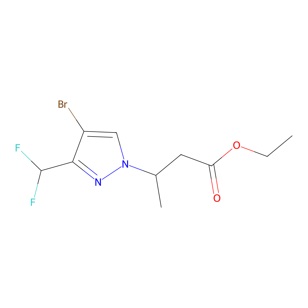 Ethyl 3-[4-bromo-3-(difluoromethyl)-1H-pyrazol-1-yl]butanoate molecular structure, CAS 2101195-44-0