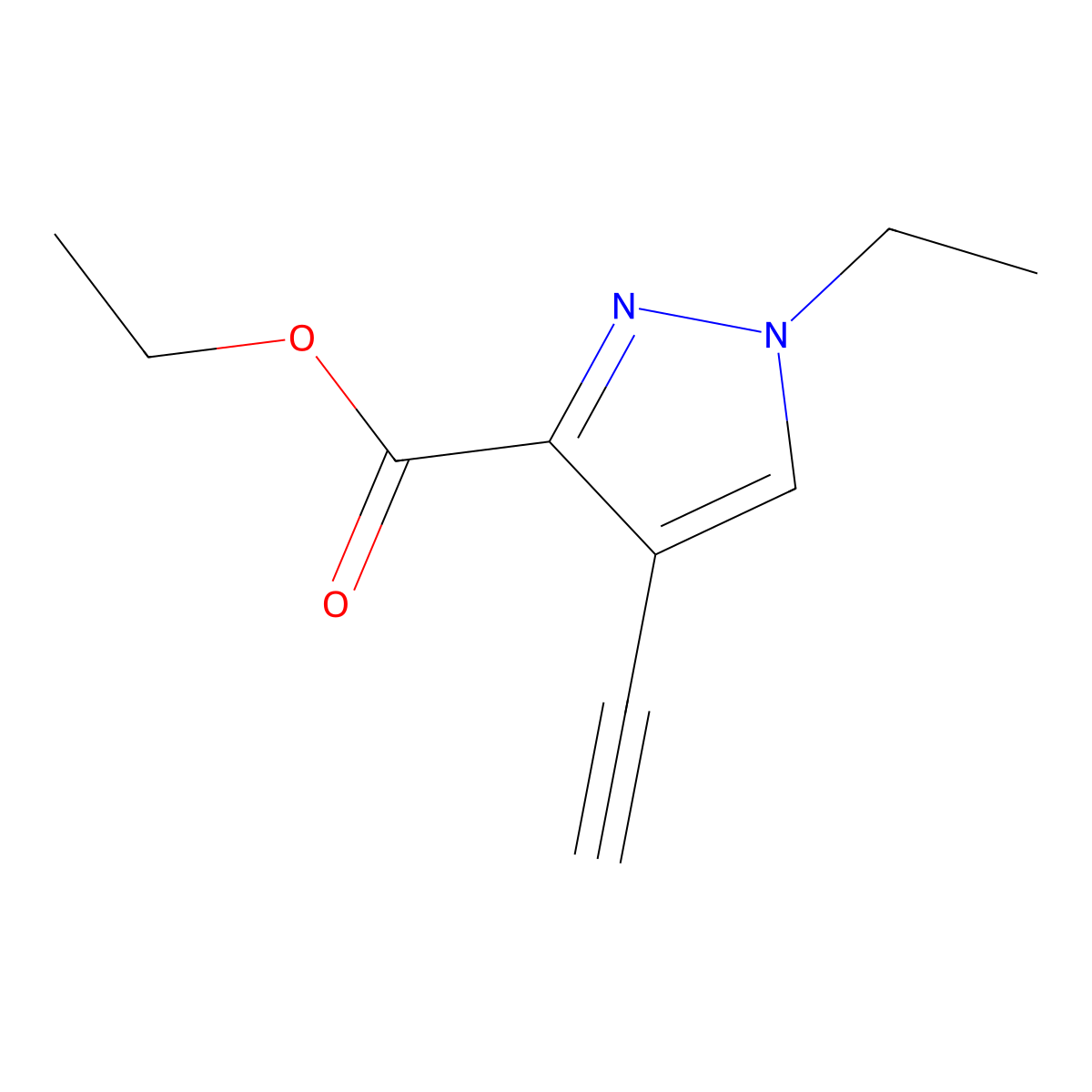 Ethyl 1-ethyl-4-ethynyl-1H-pyrazole-3-carboxylate molecular structure, CAS 2101195-68-8