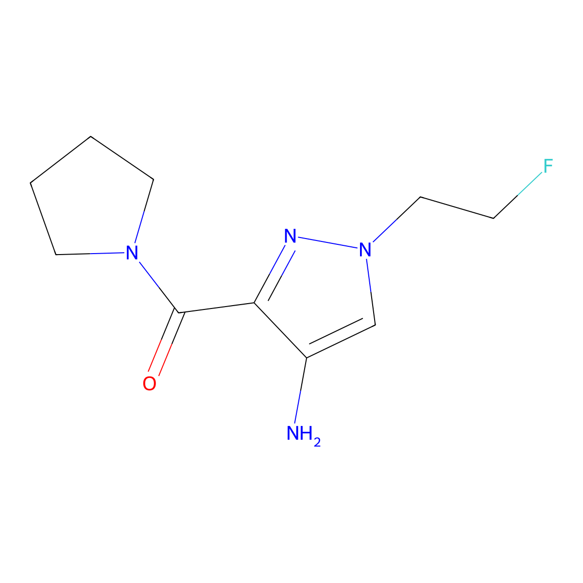 1-(2-Fluoroethyl)-3-(pyrrolidin-1-ylcarbonyl)-1H-pyrazol-4-amine molecular structure, CAS 2101195-70-2
