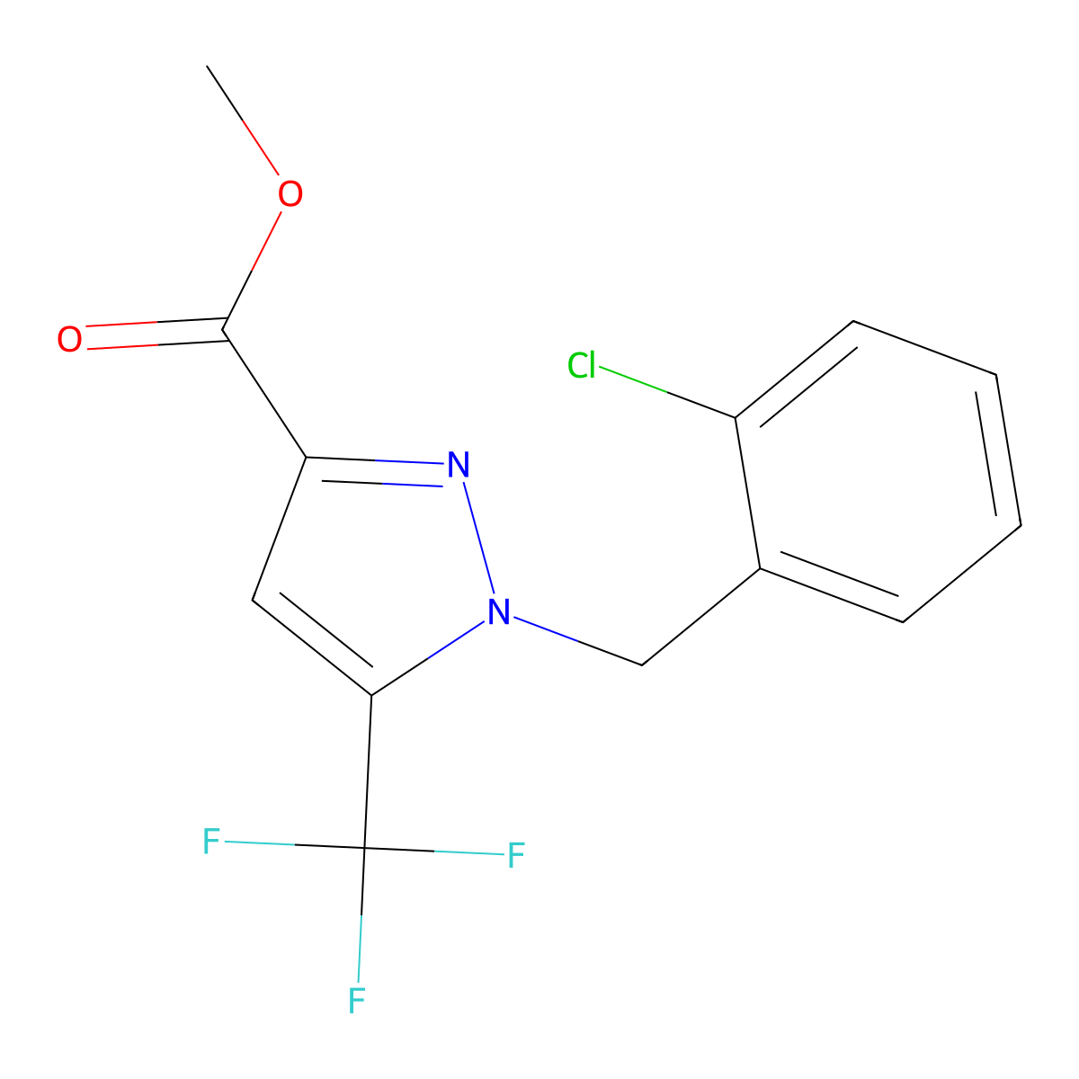 Methyl 1-(2-chlorobenzyl)-5-(trifluoromethyl)-1H-pyrazole-3-carboxylate molecular structure, CAS 2101196-10-3