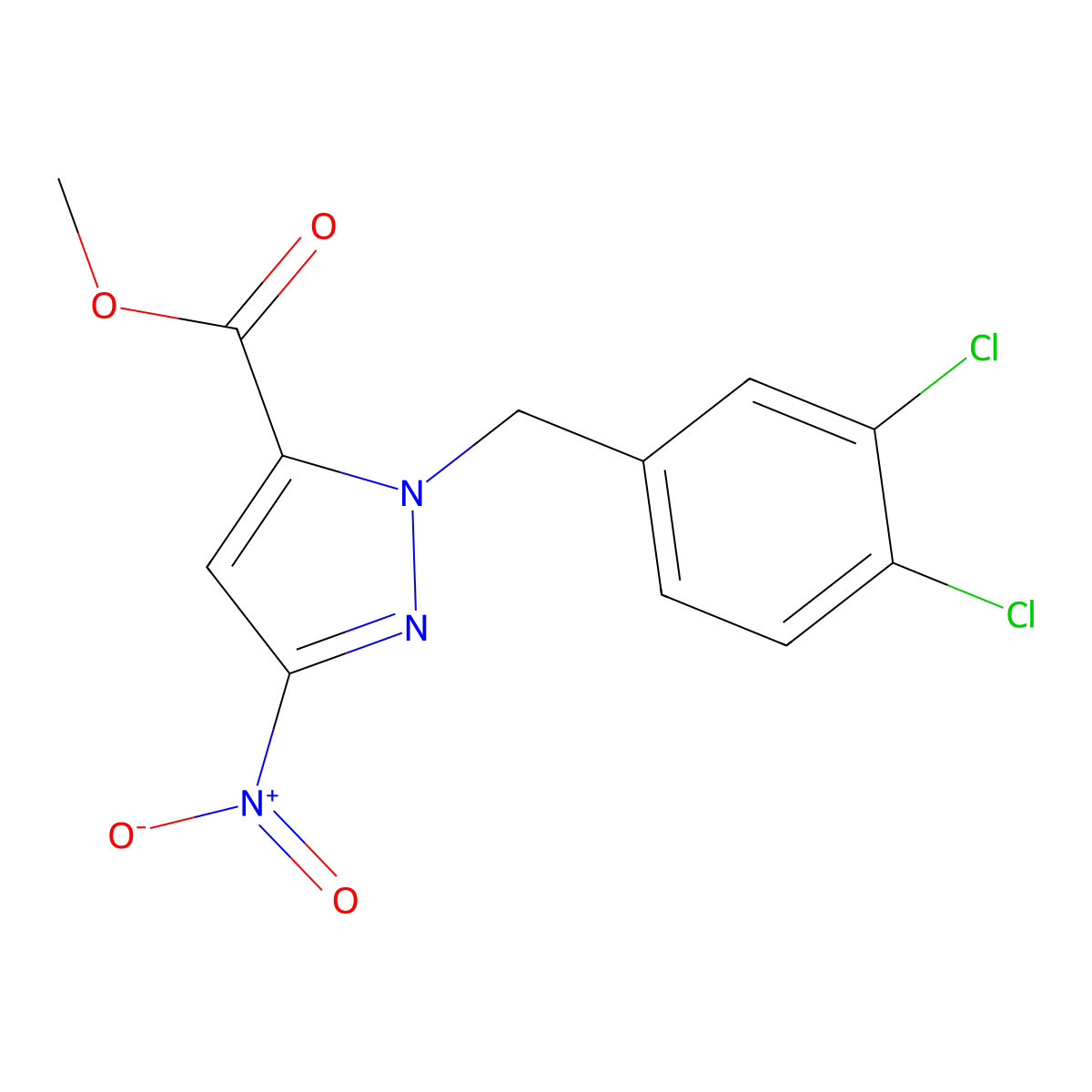Methyl 1-(3,4-dichlorobenzyl)-3-nitro-1H-pyrazole-5-carboxylate molecular structure, CAS 2101196-76-1