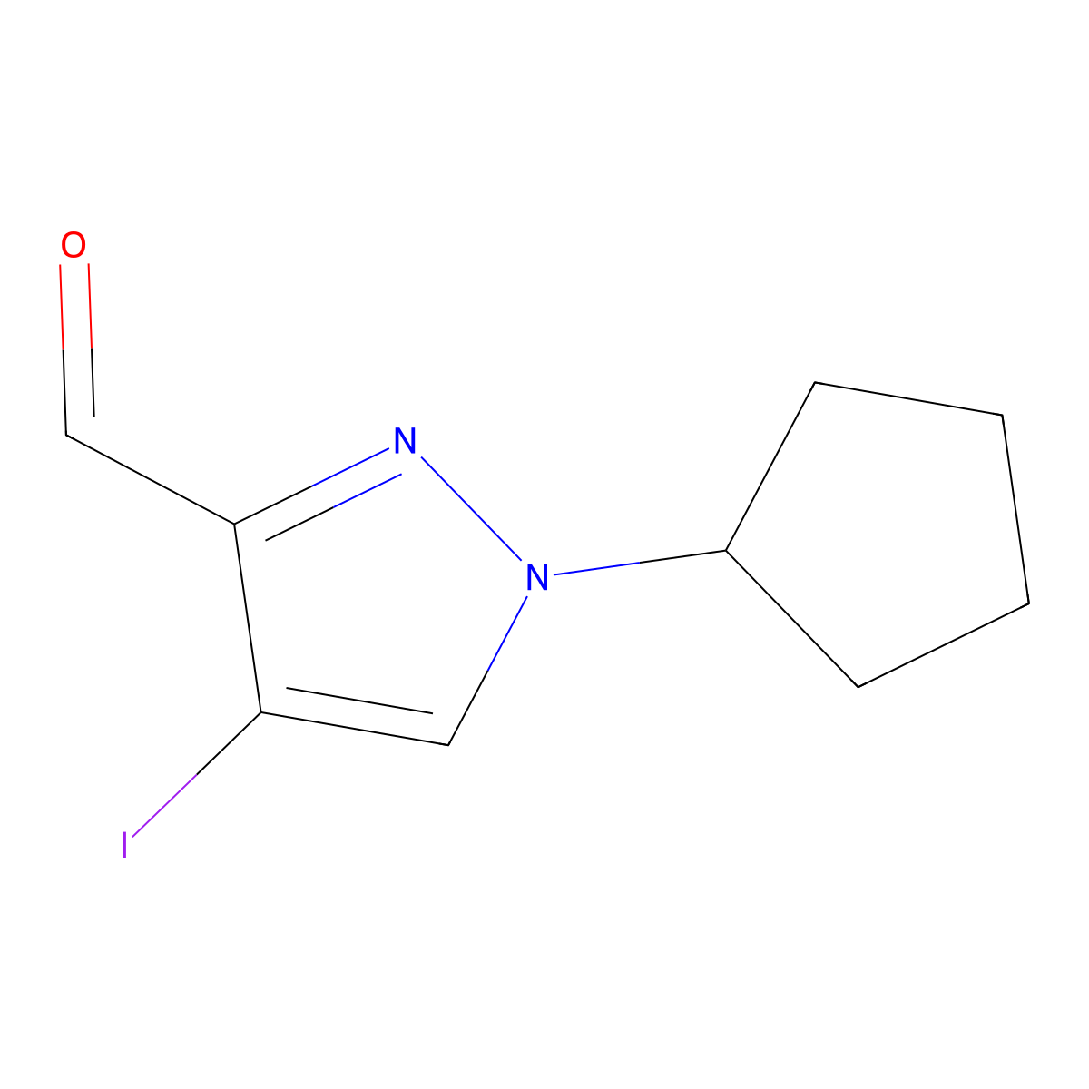 1-cyclopentyl-4-iodo-1H-pyrazole-3-carbaldehyde molecular structure, CAS 2101197-10-6