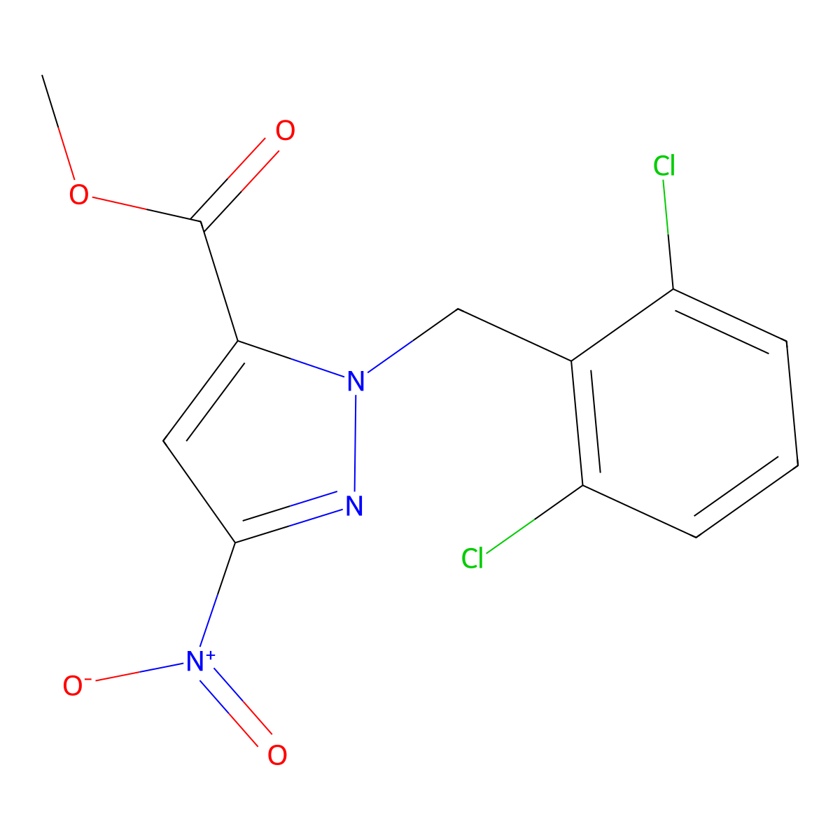 Methyl 1-(2,6-dichlorobenzyl)-3-nitro-1H-pyrazole-5-carboxylate molecular structure, CAS 2101197-14-0