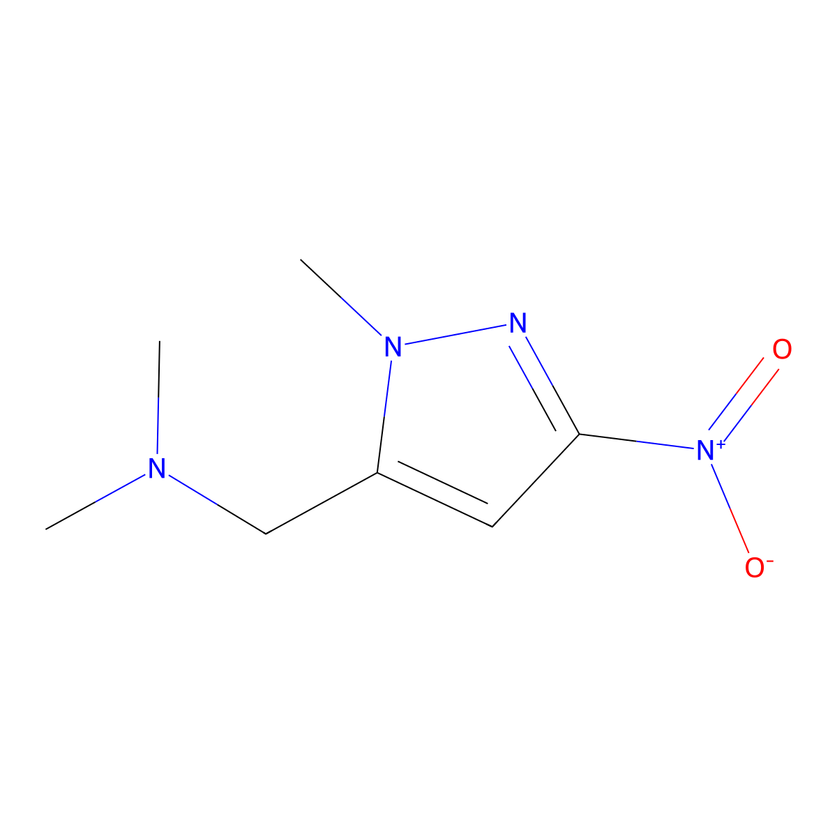 Dimethyl[(1-methyl-3-nitro-1H-pyrazol-5-yl)methyl]amine molecular structure, CAS 2101197-63-9