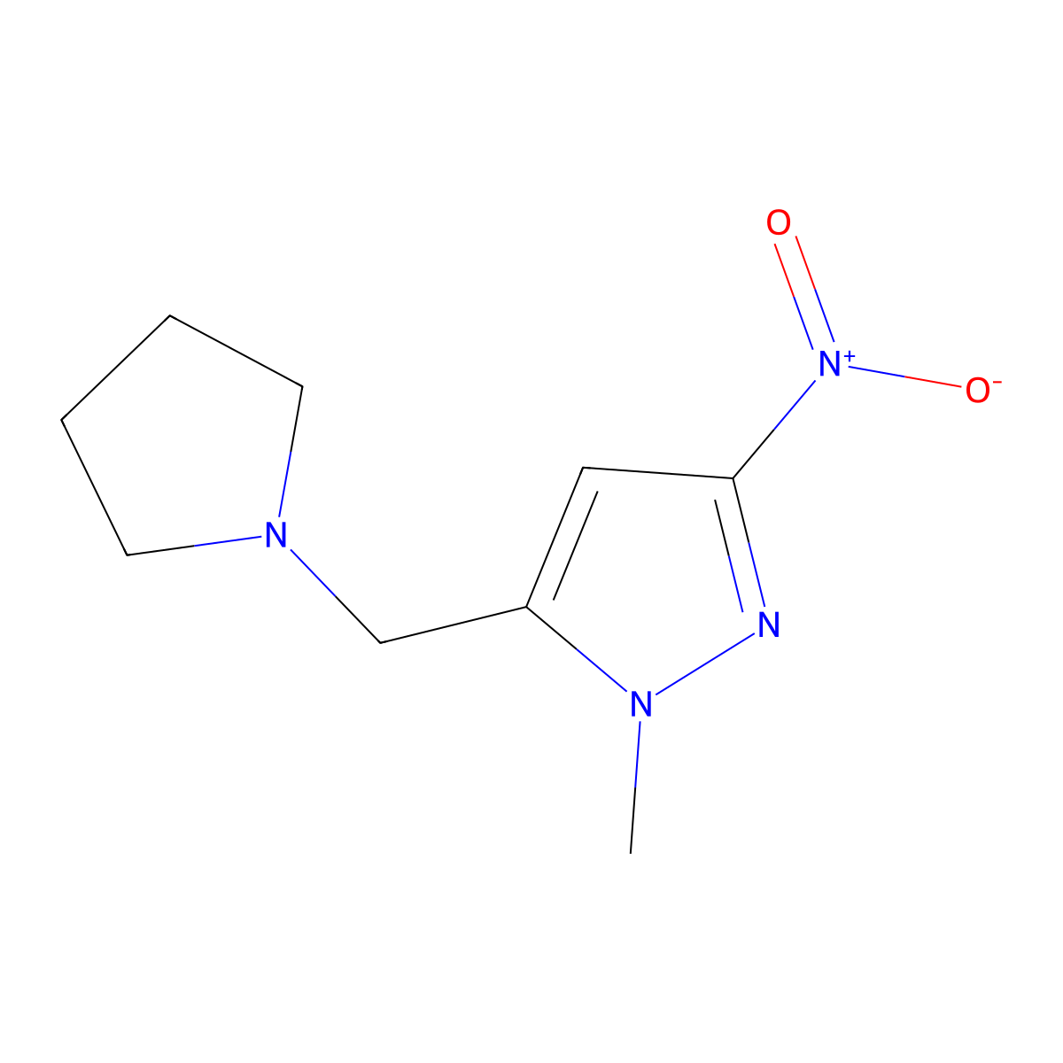 1-Methyl-3-nitro-5-(pyrrolidin-1-ylmethyl)-1H-pyrazole molecular structure, CAS 2101197-70-8