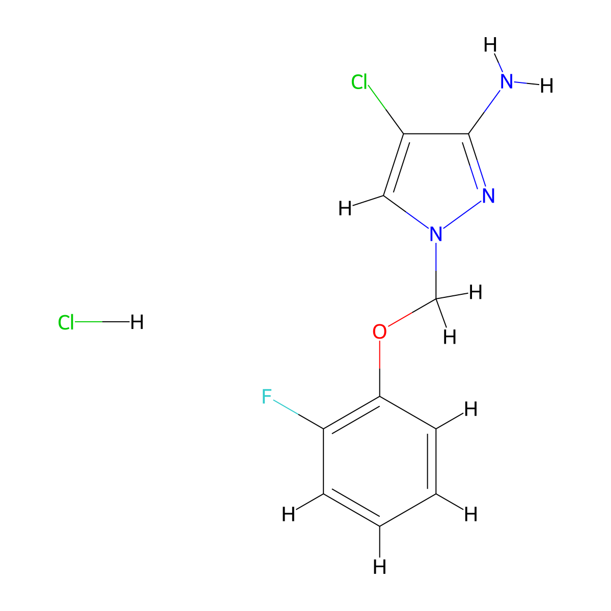 4-Chloro-1-[(2-fluorophenoxy)methyl]pyrazol-3-amine;hydrochloride molecular structure, CAS 2101197-88-8