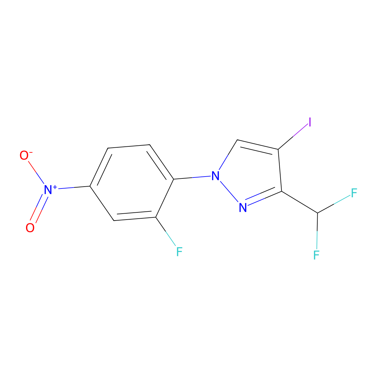 3-(Difluoromethyl)-1-(2-fluoro-4-nitrophenyl)-4-iodo-1H-pyrazole molecular structure, CAS 2101197-91-3