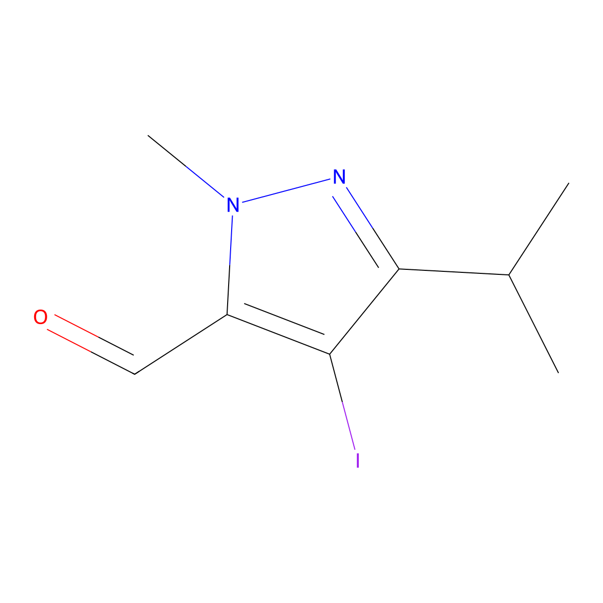 4-Iodo-3-isopropyl-1-methyl-1H-pyrazole-5-carbaldehyde molecular structure, CAS 2101198-02-9