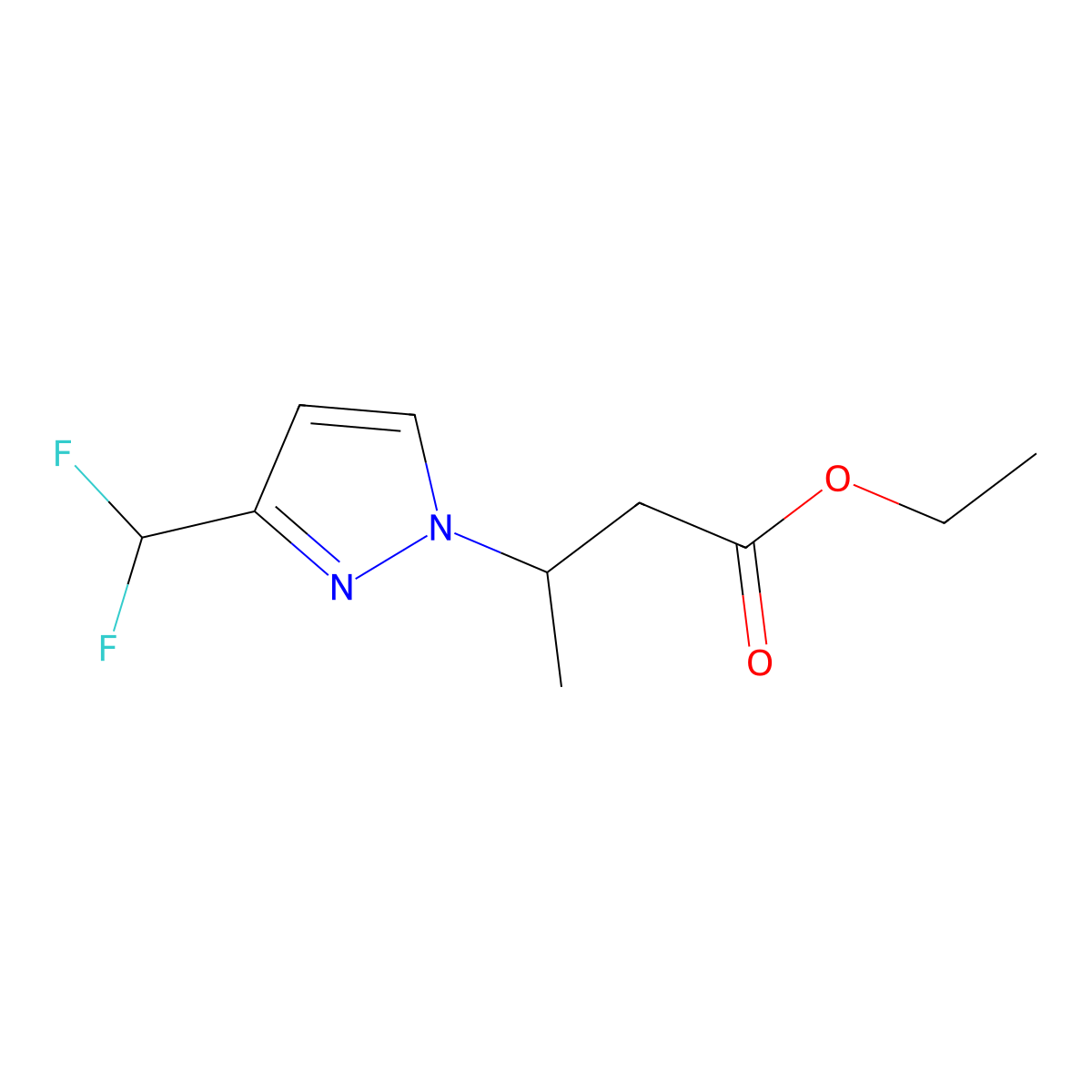 Ethyl 3-[3-(difluoromethyl)-1H-pyrazol-1-yl]butanoate molecular structure, CAS 2101198-07-4