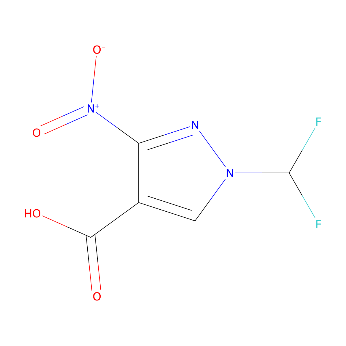 1-(Difluoromethyl)-3-nitro-1H-pyrazole-4-carboxylic acid molecular structure, CAS 2101199-42-0
