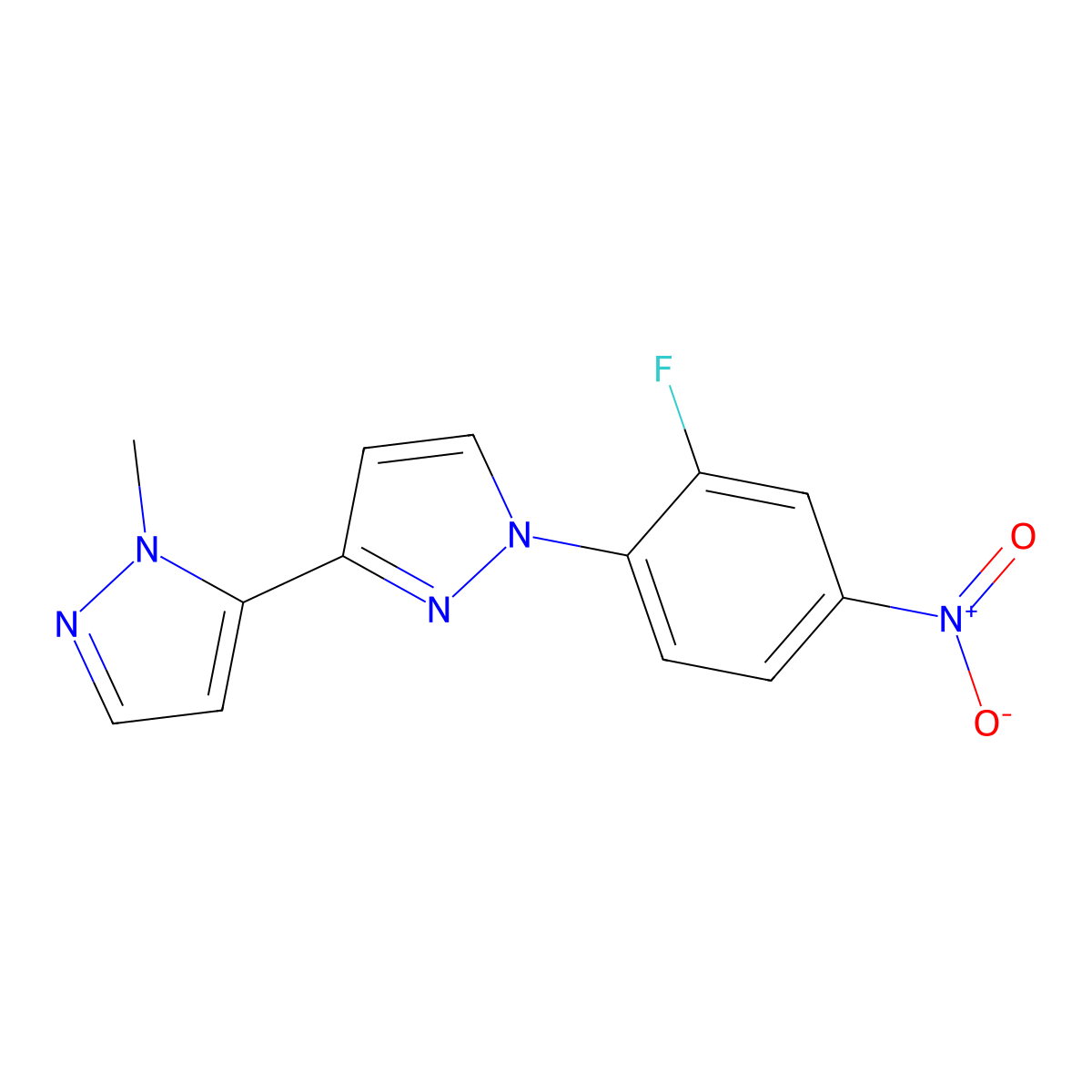 1-(2-Fluoro-4-nitrophenyl)-2'-methyl-1H,2'H-3,3'-bipyrazole molecular structure, CAS 2101199-66-8