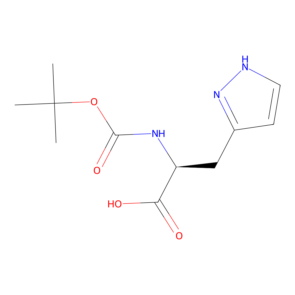 rac-(2R)-2-{[(tert-butoxy)carbonyl]amino}-3-(1H-pyrazol-3-yl)propanoic acid molecular structure, CAS 21012-21-5