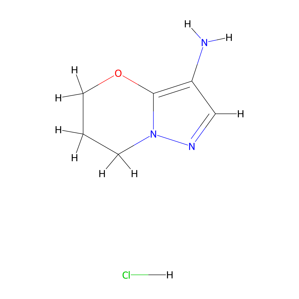 5H,6H,7H-pyrazolo[3,2-b][1,3]oxazin-3-amine hydrochloride molecular structure, CAS 2101206-27-1