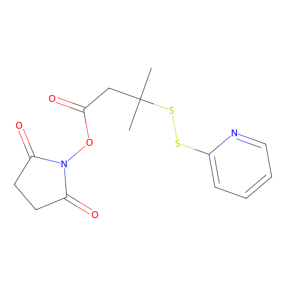 2,5-Dioxopyrrolidin-1-yl 3-methyl-3-(pyridin-2-yldisulfanyl)butanoate molecular structure, CAS 2101206-29-3