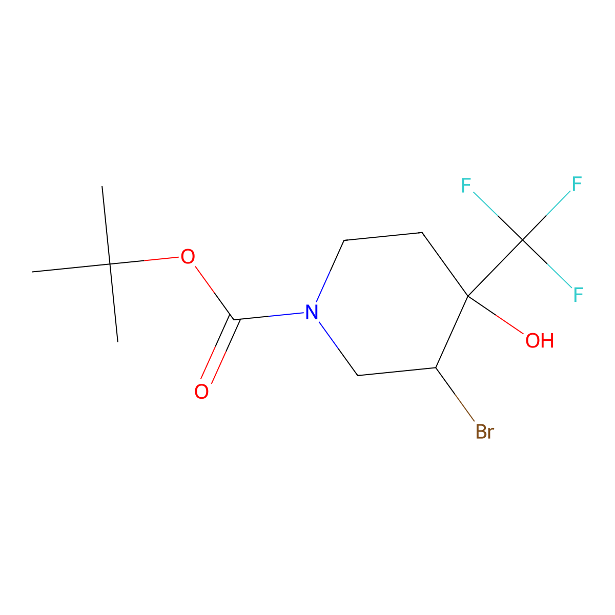 Tert-butyl 3-bromo-4-hydroxy-4-(trifluoromethyl)piperidine-1-carboxylate molecular structure, CAS 2101206-52-2