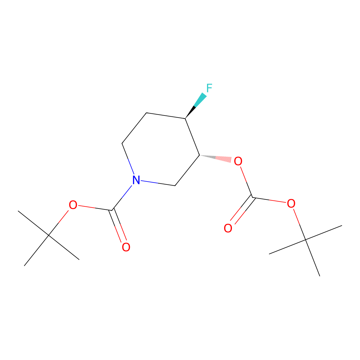 tert-Butyl trans-3-((tert-butoxycarbonyl)oxy)-4-fluoropiperidine-1-carboxylate racemate molecular structure, CAS 2101206-65-7