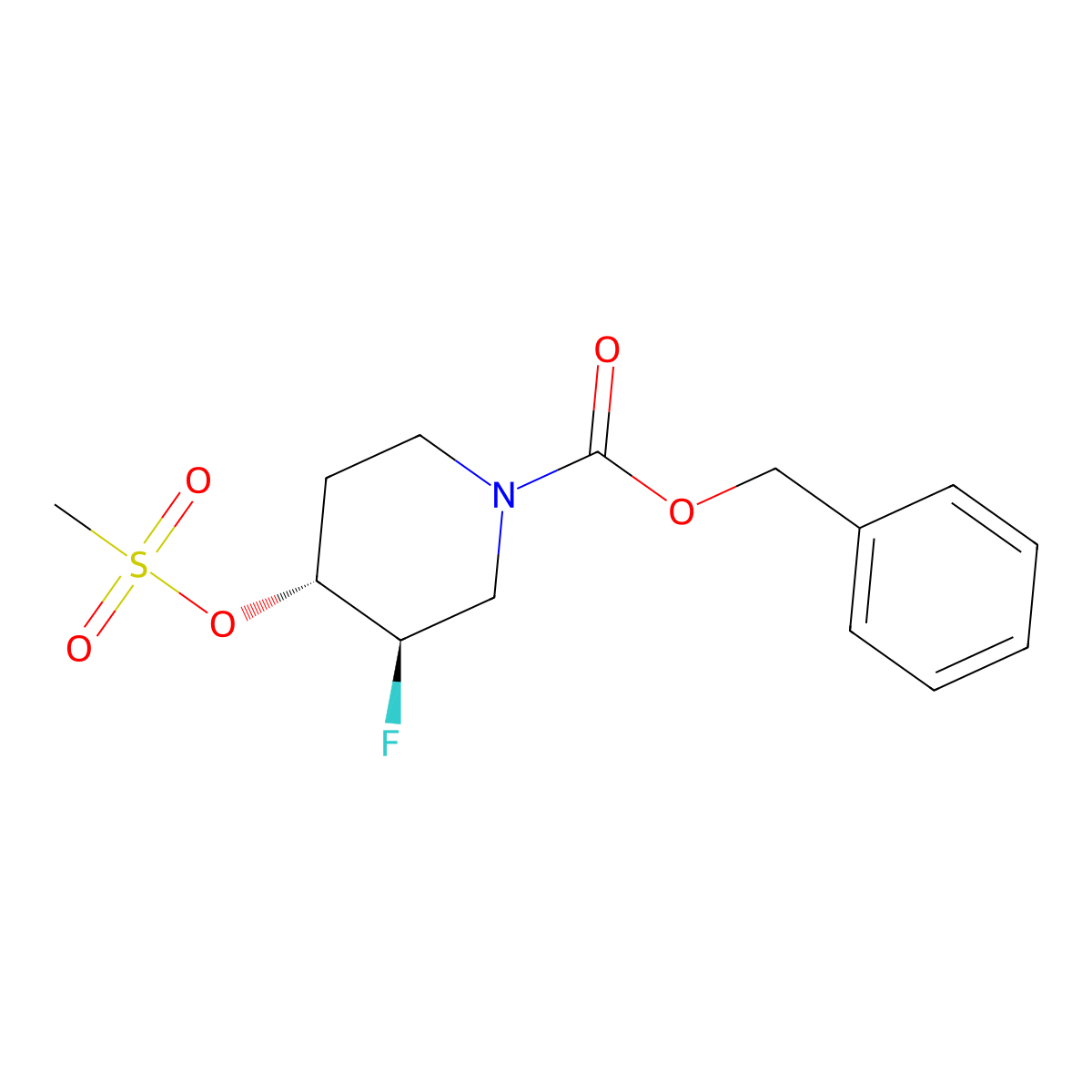 Benzyl (3R,4R)-3-fluoro-4-((methylsulfonyl)oxy)piperidine-1-carboxylate molecular structure, CAS 2101206-76-0