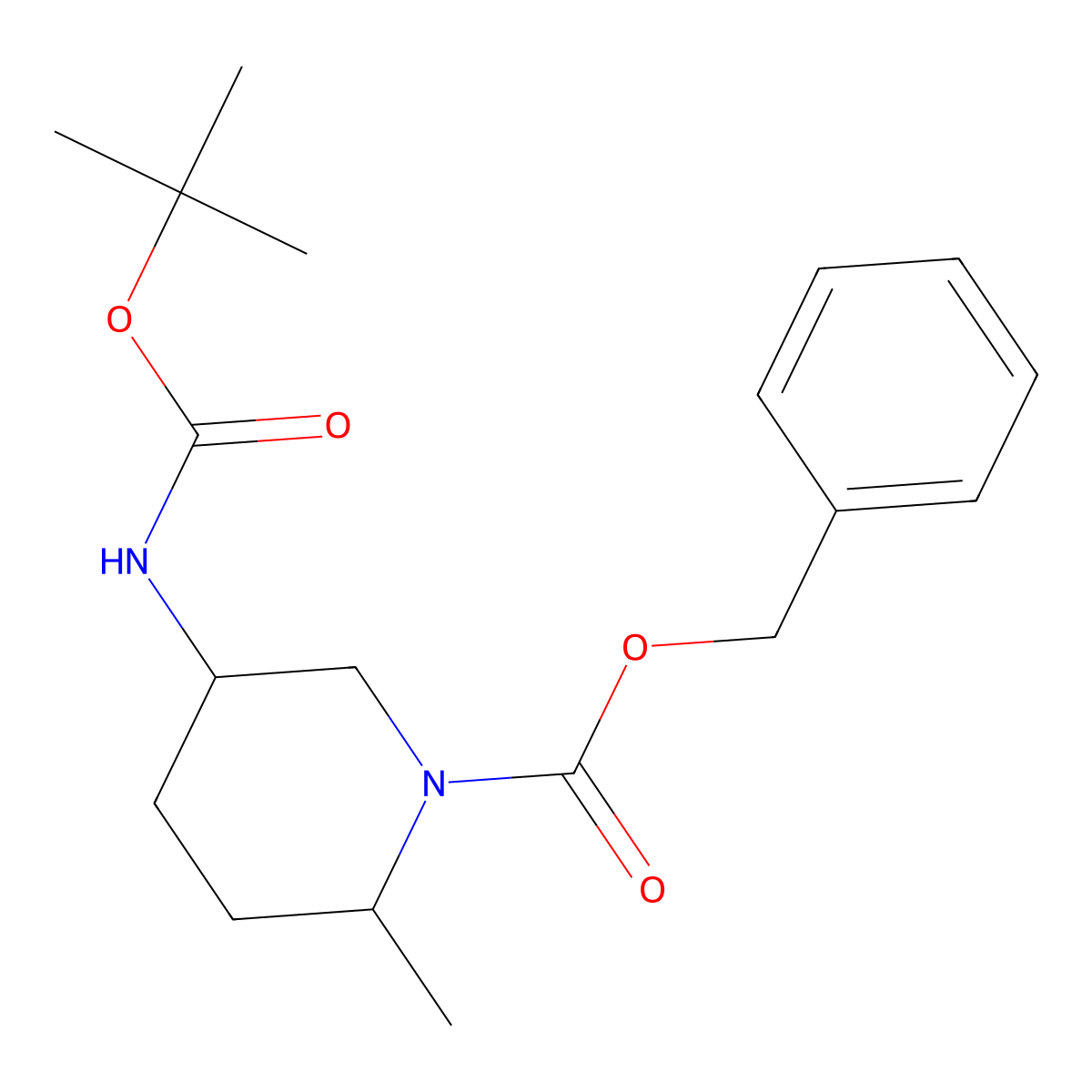 Benzyl 5-((tert-butoxycarbonyl)amino)-2-methylpiperidine-1-carboxylate molecular structure, CAS 2101218-65-7