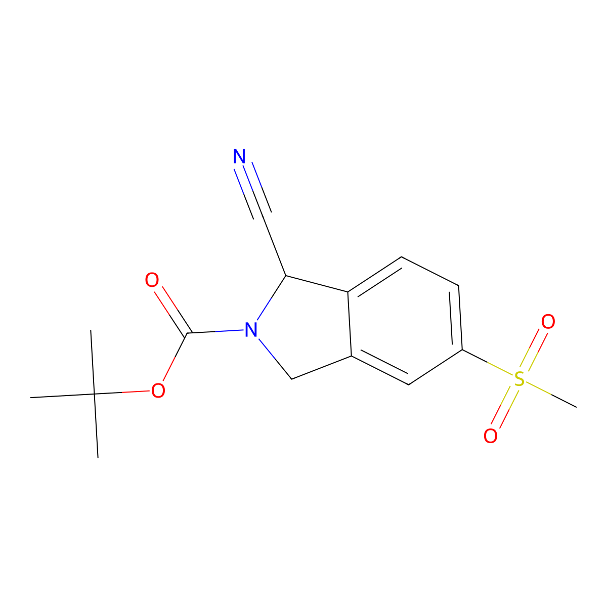 Tert-butyl 1-cyano-5-methylsulfonyl-isoindoline-2-carboxylate molecular structure, CAS 2101238-66-6
