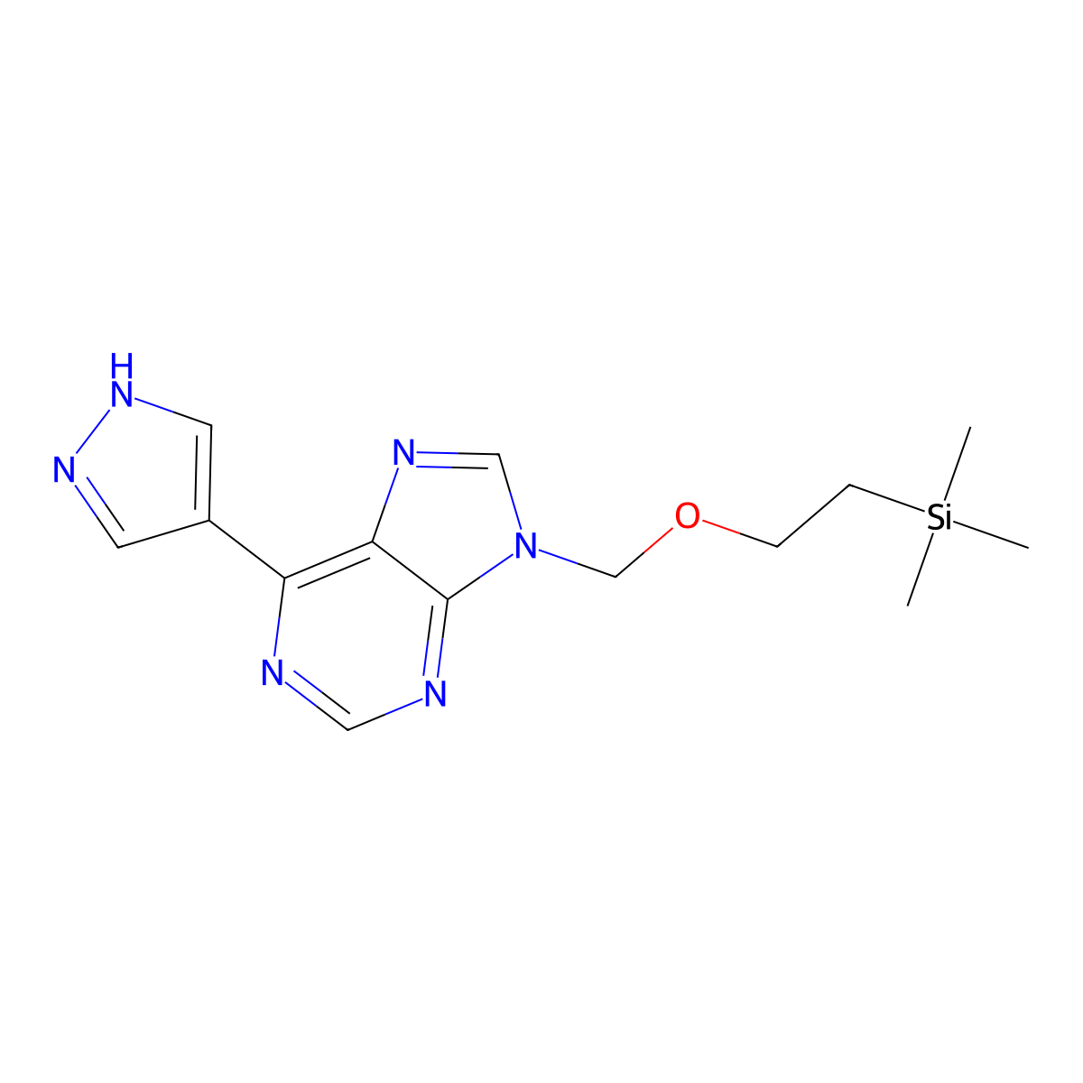 6-(1H-pyrazol-4-yl)-9-((2-(trimethylsilyl)ethoxy)methyl)-9H-purine molecular structure, CAS 2101302-21-8