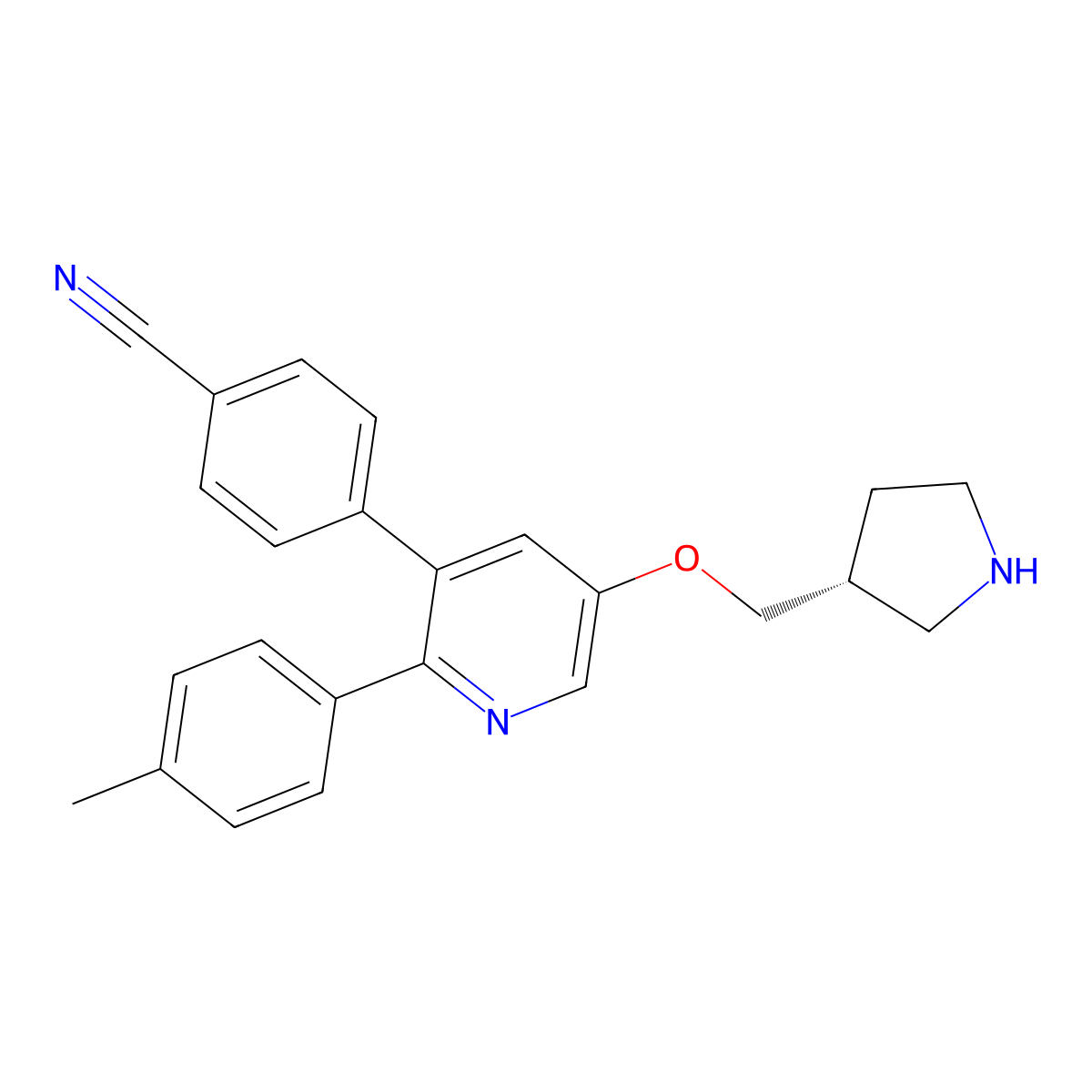(R)-4-(5-(Pyrrolidin-3-ylmethoxy)-2-(p-tolyl)pyridin-3-yl)benzonitrile molecular structure, CAS 2101305-84-2