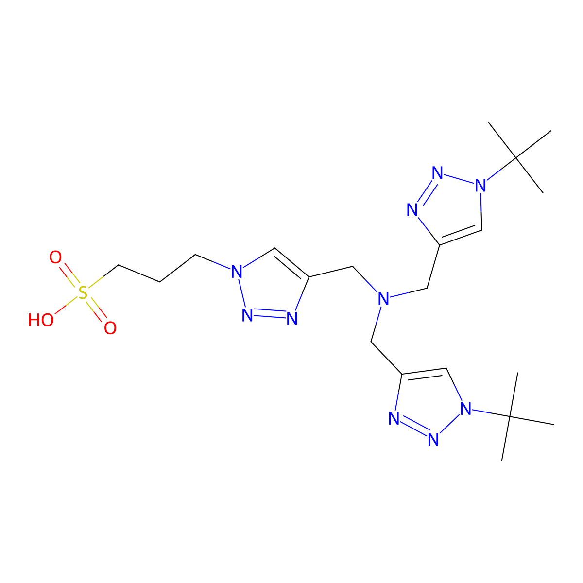 3-(4-((bis((1-tert-butyl-1H-1,2,3-triazol-4-yl)methyl)amino)methyl)-1H-1,2,3-triazol-1-yl)propane-1-sulfonic acid molecular structure, CAS 2101505-88-6