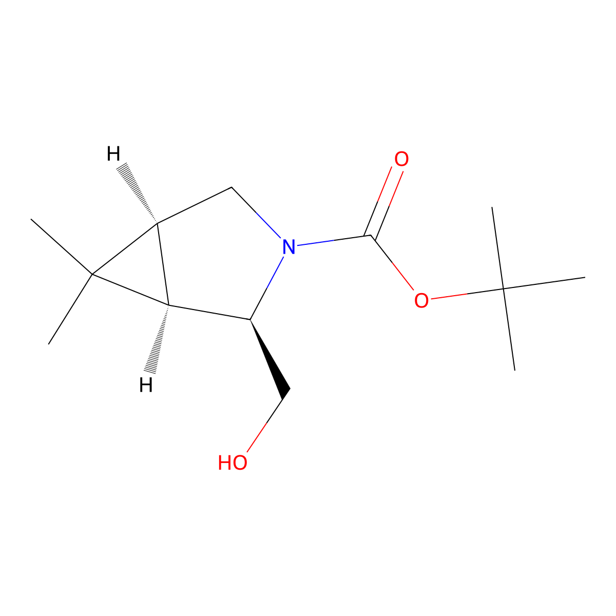 1,1-Dimethylethyl (1R,2R,5S)-2-(hydroxymethyl)-6,6-dimethyl-3-azabicyclo[3.1.0]hexane-3-carboxylate molecular structure, CAS 2101518-51-6