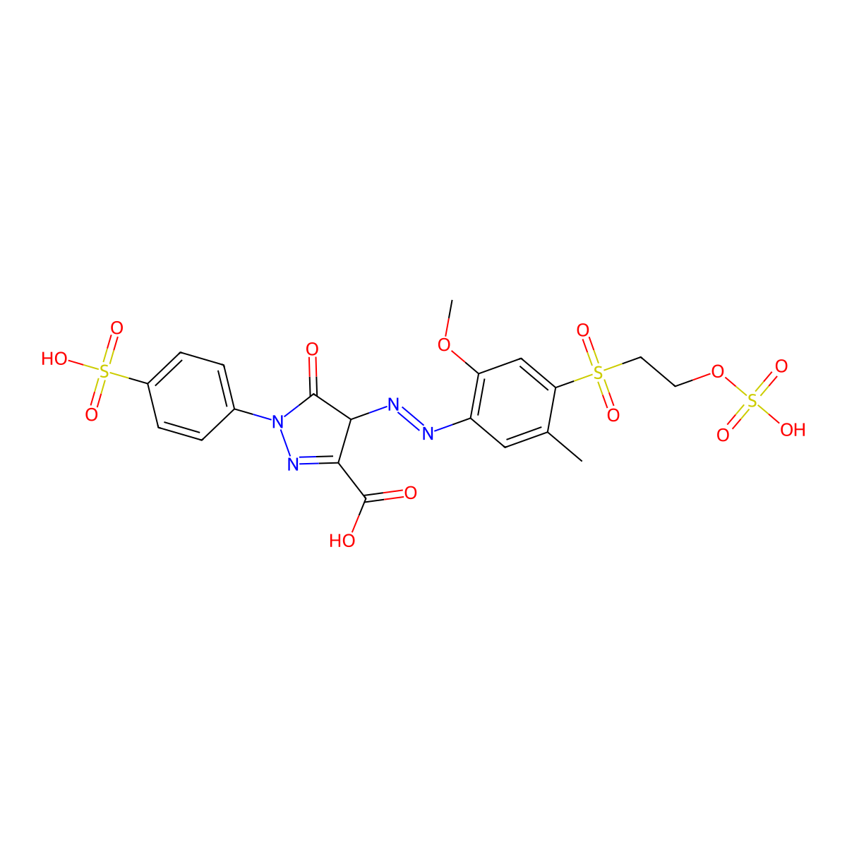 4,5-Dihydro-4-(2-(2-methoxy-5-methyl-4-((2-(sulfooxy)ethyl)sulfonyl)phenyl)diazenyl)-5-oxo-1-(4-sulfophenyl)-1H-pyrazole-3-carboxylic acid molecular structure, CAS 21016-00-2