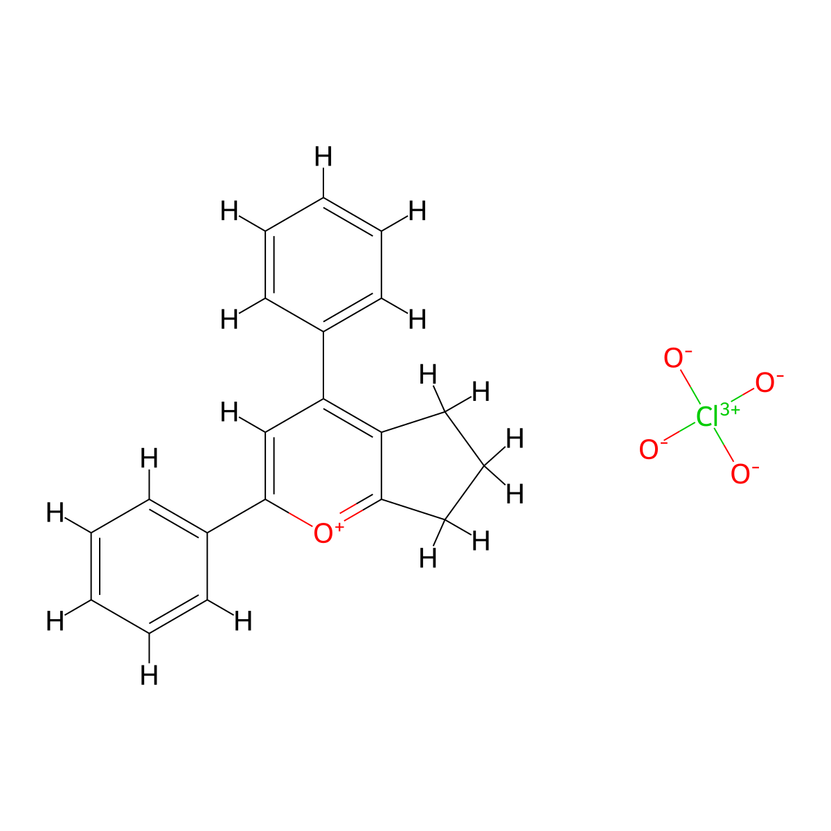 5H-Cyclopenta[b]pyrylium, 6,7-dihydro-2,4-diphenyl-, perchlorate molecular structure, CAS 21016-30-8