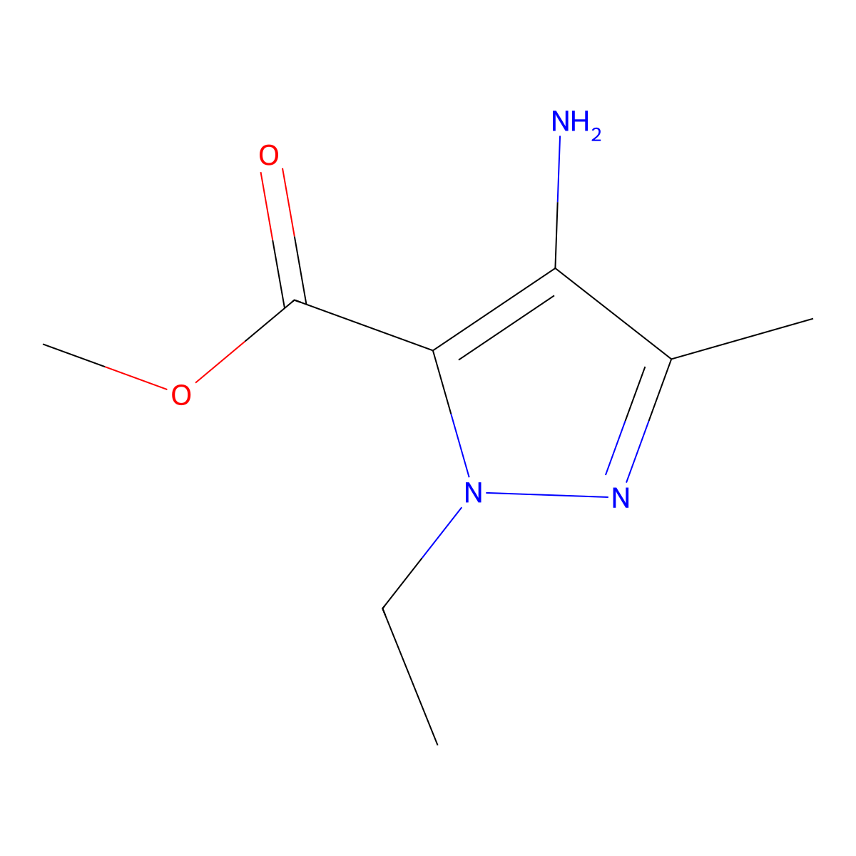 methyl 4-amino-1-ethyl-3-methyl-1H-pyrazole-5-carboxylate molecular structure, CAS 210163-95-4