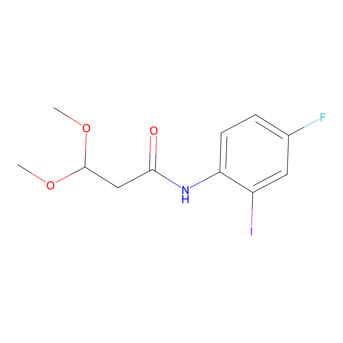 N-(4-fluoro-2-iodophenyl)-3,3-dimethoxypropanamide molecular structure, CAS 2101658-38-0