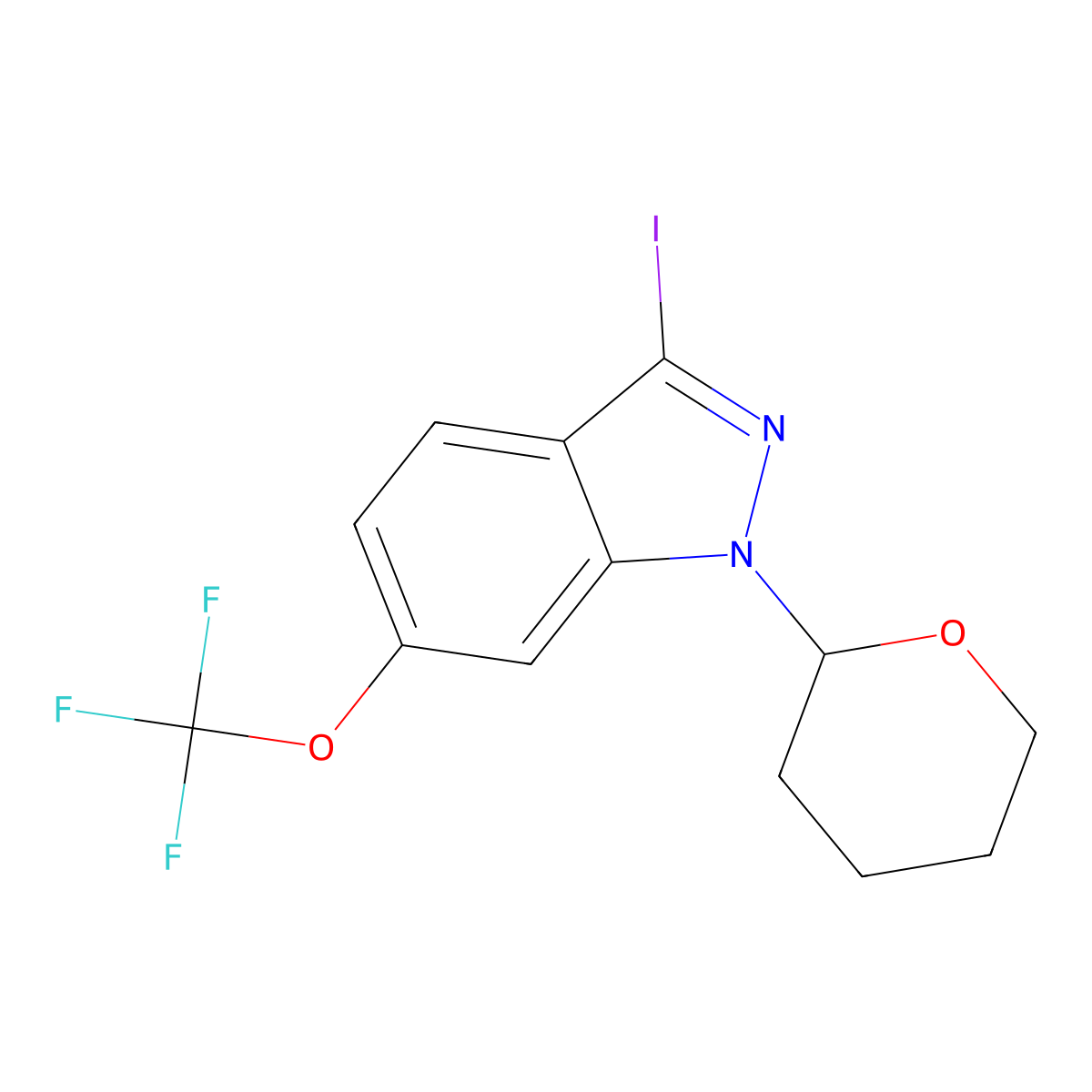 3-Iodo-1-(tetrahydro-2H-pyran-2-YL)-6-(trifluoromethoxy)-1H-indazole molecular structure, CAS 2101738-33-2