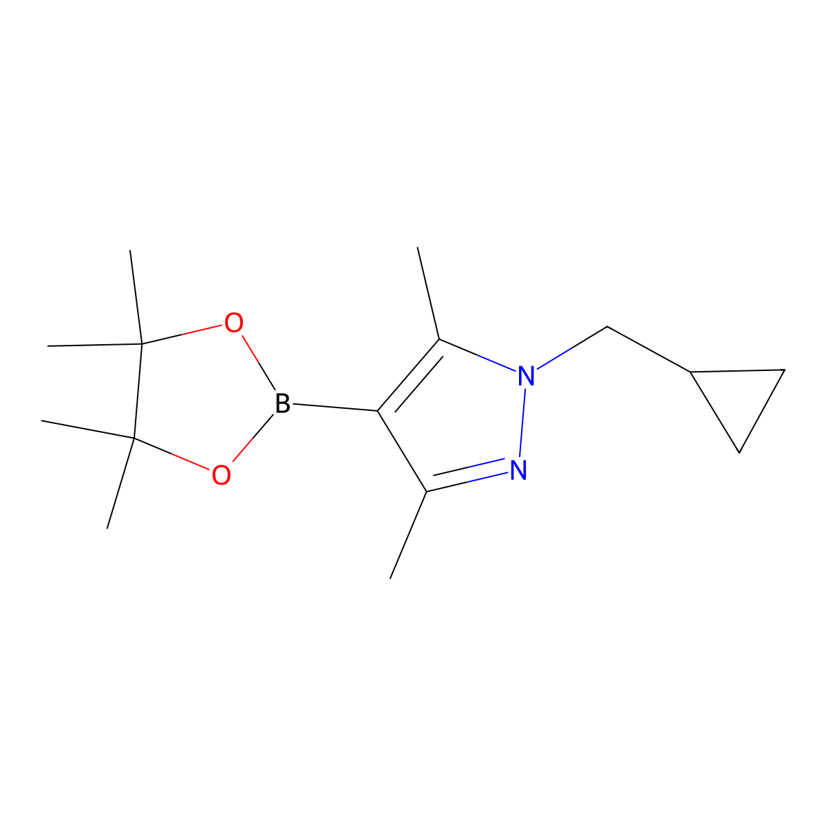 1-Cyclopropylmethyl-3,5-dimethyl-4-(4,4,5,5-tetramethyl-[1,3,2]dioxaborolan-2-yl)-1H-pyrazole molecular structure, CAS 2101935-03-7