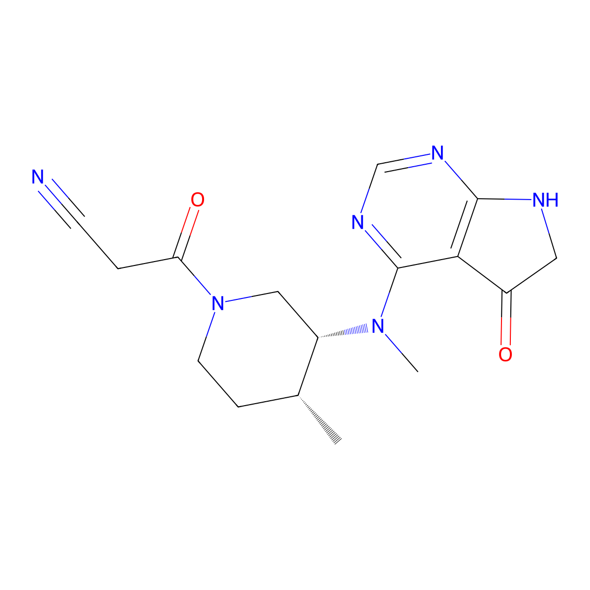 3-((3R,4R)-4-methyl-3-(methyl(5-oxo-6,7-dihydro-5H-pyrrolo[2,3-d]pyrimidin-4-yl)amino)piperidin-1-yl)-3-oxopropanenitrile molecular structure, CAS 2101951-20-4