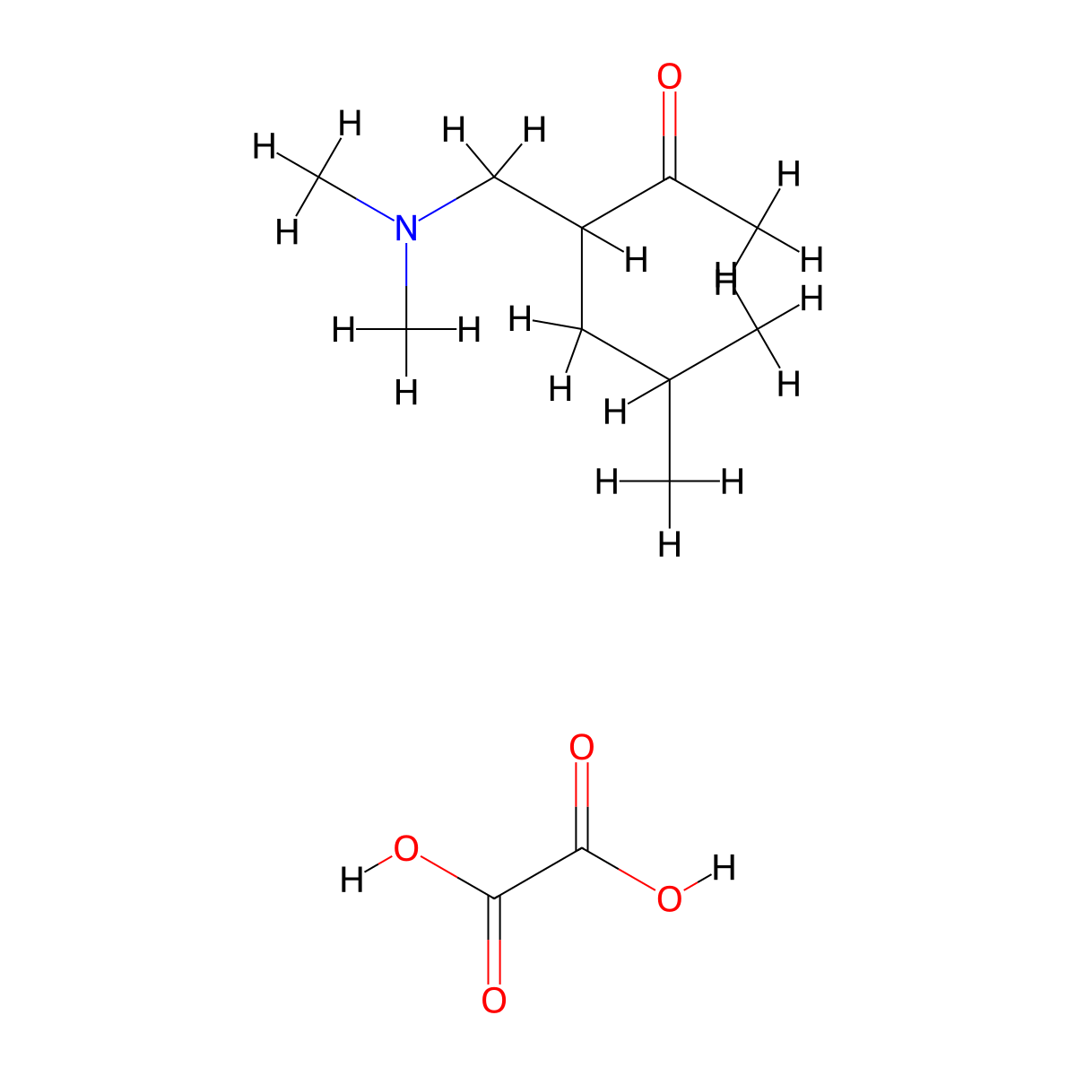 2-Hexanone, 3-[(dimethylamino)methyl]-5-methyl-, ethanedioate (1:1) molecular structure, CAS 2102090-17-3