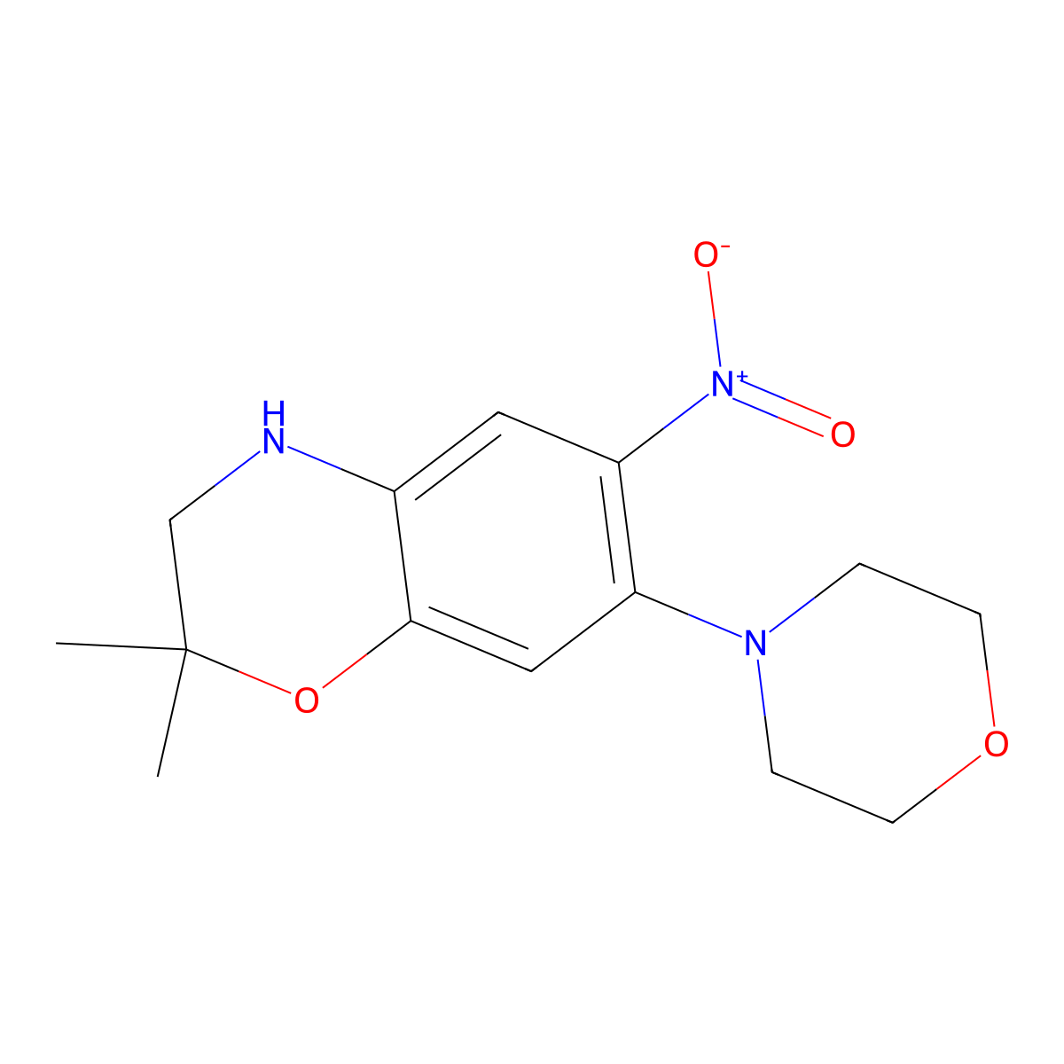 2,2-Dimethyl-7-morpholino-6-nitro-3,4-dihydro-2H-benzo[B][1,4]oxazine molecular structure, CAS 2102174-97-8